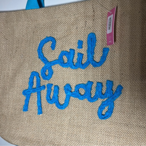 SIMPLY SOUTHERN Beach Pool Tote Bag Jute with Blue Sail Away Applique - Picture 3 of 10